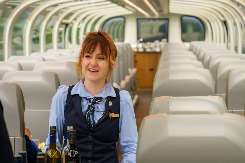 Chelsea, our hostess aboard the Rocky Mountaineer